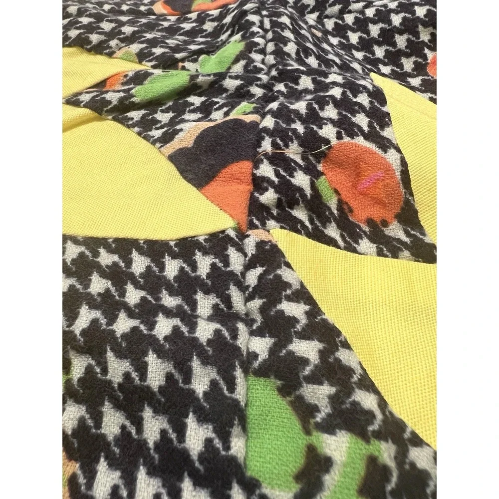 Vintage Homemade Quilt‎ Blanket 48x69 Yellow Pinwheel Star Houndstooth Grandma
